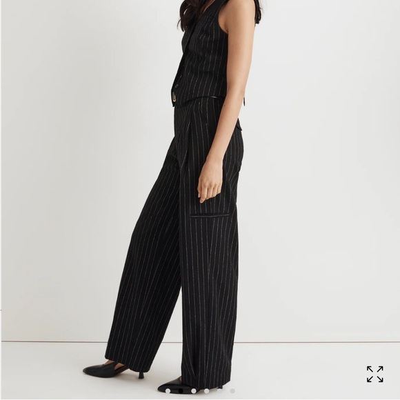 Madewell Cargo Pants in Pinstripe N0081 High Rise Pleated Waist Wool Blend US 10 - Picture 5 of 10